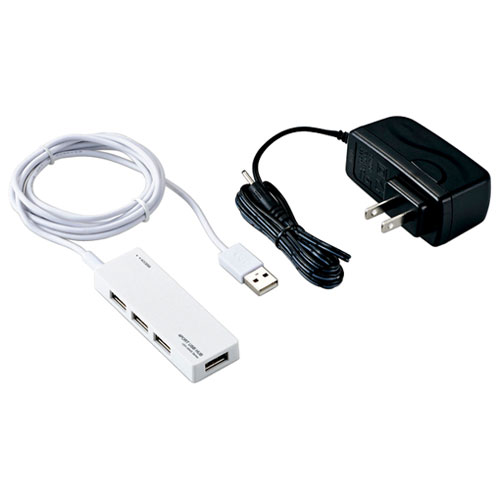 エレコム U2H-AN4SWH [USB2.0ハブ/ACアダプタ付/セルフパワー/4ポート/ホワイト]