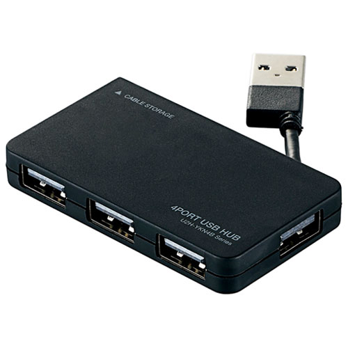 エレコム U2H-YKN4BBK [USB2.0ハブ/ケーブル収納/バスパワー/4ポート/ブラック]