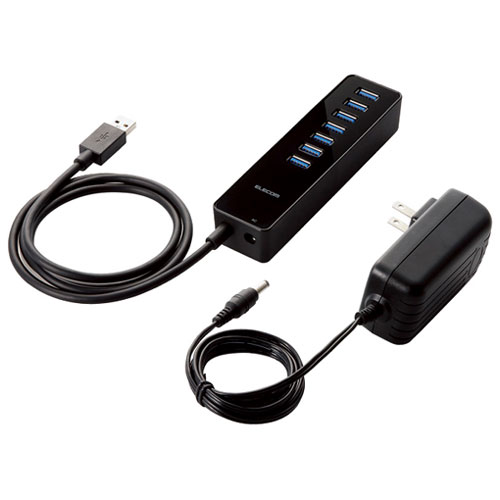 エレコム U3H-T719SBK [USB3.0ハブ/マグネット付/セルフパワー/7ポート/ブラック]