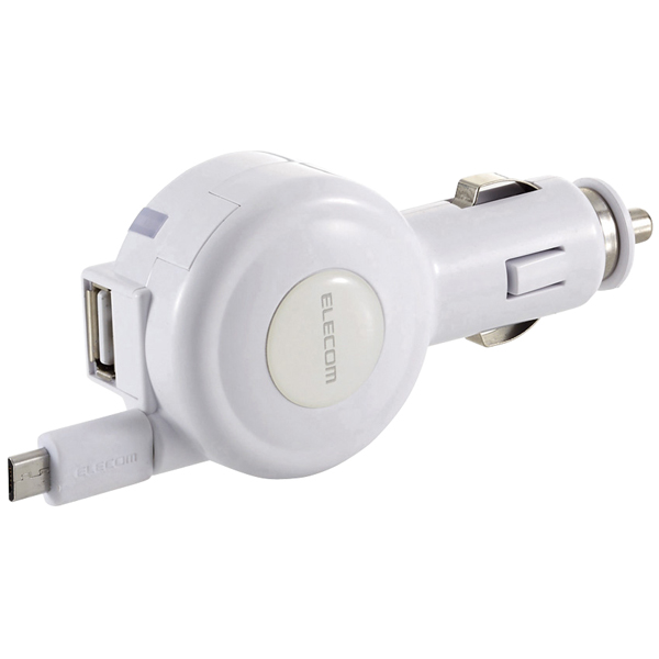 エレコム MPA-CCM03WH [シガーチャージャー/microBリール65cm+USB/2.4A/ホワイト]