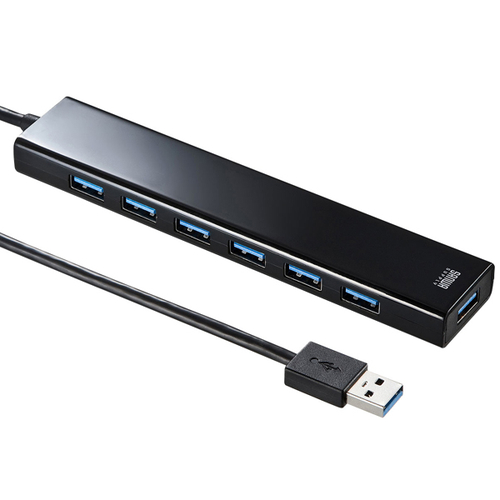 サンワサプライ USB-3H703BK [急速充電ポート付USB3.0ハブ(7ポート・ブラック)]