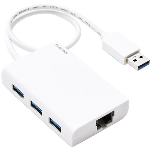 エレコム EDC-GUA3H-W [有線LANアダプタ/Giga/USB3.0/USBハブ付/ホワイト]