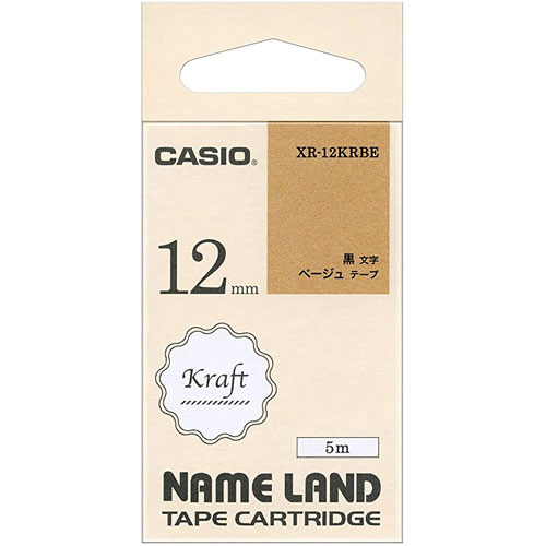 カシオ XR-12KRBE [クラフトテープ 12mm ベージュ/黒字]