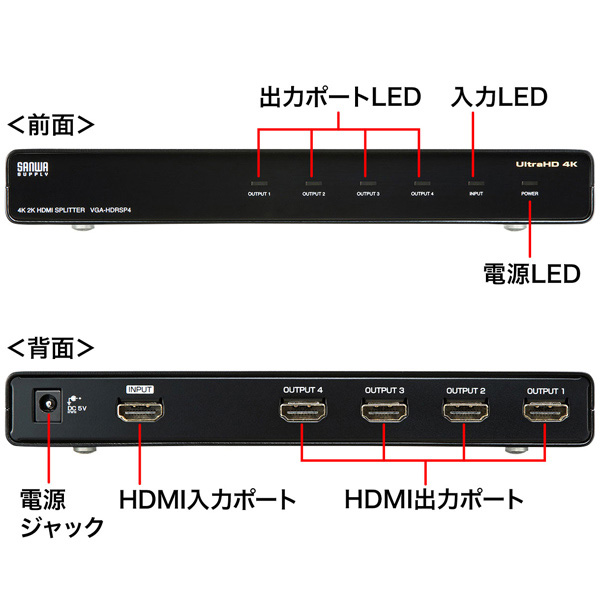 e-TREND｜サンワサプライ VGA-HDRSP4 [4K/60Hz・HDR対応HDMI分配器(4分配)]