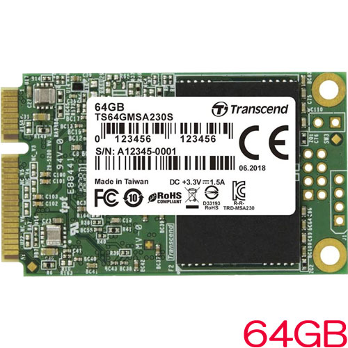 トランセンド TS64GMSA230S [64GB mSATA SSD 230S SATA-III 6Gb/s DDR3キャッシュ 3D TLC]
