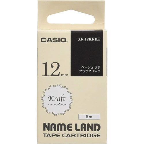 カシオ XR-12KRBK [クラフトテープ 12mm ブラック/ベージュ文字]