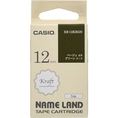 カシオ XR-12KRGN [クラフトテープ 12mm グリーン/ベージュ文字]