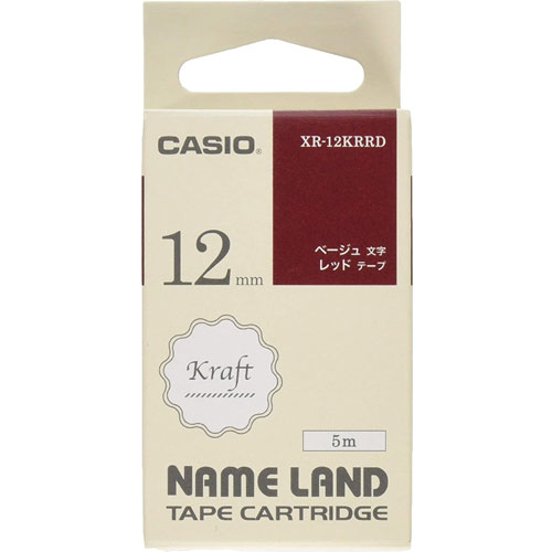 カシオ XR-12KRRD [クラフトテープ 12mm レッド/ベージュ文字]