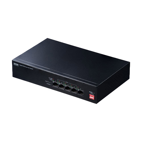 サンワサプライ LAN-GIGAPOE51 [長距離伝送・ギガビット対応PoEスイッチ(5ポート)]