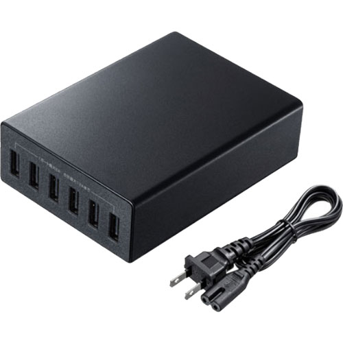 サンワサプライ ACA-IP67BK [USB充電器(6ポート・合計12A・ブラック)]