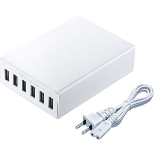 サンワサプライ ACA-IP67W [USB充電器(6ポート・合計12A・ホワイト)]