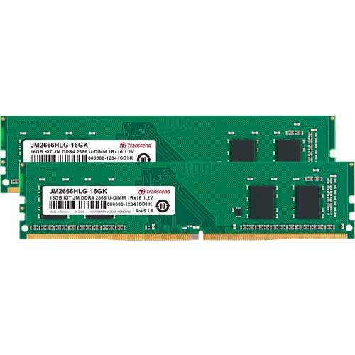トランセンド JM2666HLG-16GK [16GB (8GBx2) KIT JetRam DDR4 2666 U-DIMM 1Rx16 (1Gx16) CL19 1.2V]