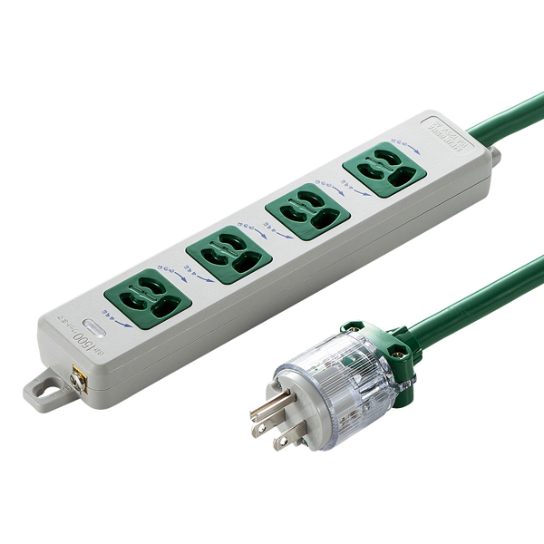 TAP-HPM4-5G [医用接地P付電源タップ(3P・4個口・グリーン・5m)]