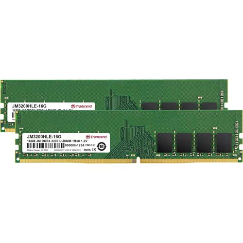 トランセンド JM3200HLE-32GK [32GB KIT (16GBx2) JetRam DDR4 3200 U-DIMM 1Rx8 (2Gx8) CL22 1.2V]
