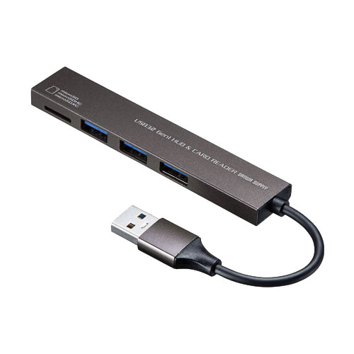 サンワサプライ USB-3HC317S [USB3.2 Gen1 3ポート スリムハブ(microSDリーダー付)]
