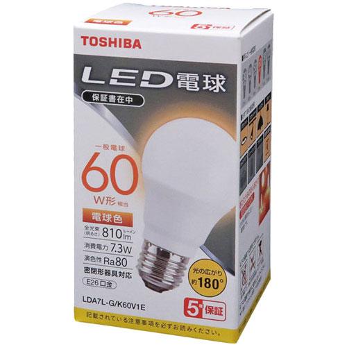 東芝 LDA7L-G/K60V1E [LED電球 A形E26 180度 60W相当 電球色]