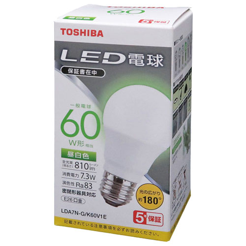 東芝 LDA7N-G/K60V1E [LED電球 A形E26 180度 60W相当 昼白色]