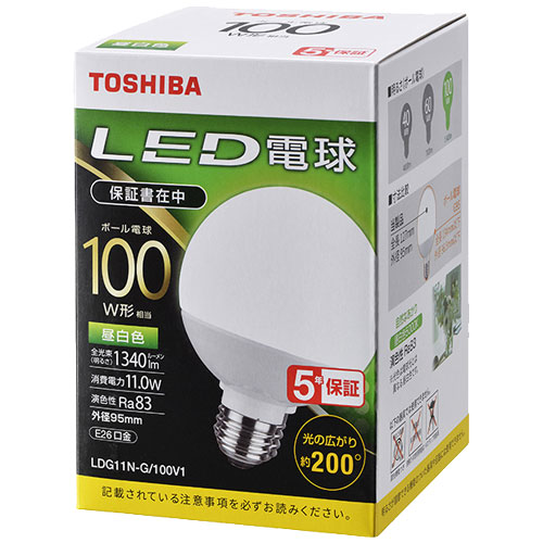 東芝 LDG11N-G/100V1 [LEDボール電球 G形E26 200度 100W相当 昼白色]