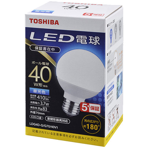 東芝 LDG4D-G/G70/40V1 [LEDボール電球 G形E26 180度 40W相当 昼光色]