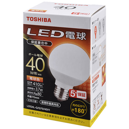 東芝 LDG4L-G/G70/40V1 [LEDボール電球 G形E26 180度 40W相当 電球色]