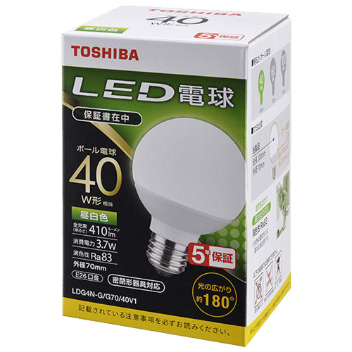 東芝 LDG4N-G/G70/40V1 [LEDボール電球 G形E26 180度 40W相当 昼白色]