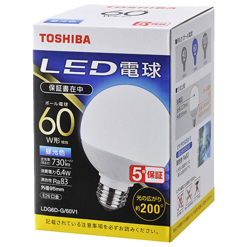 東芝 LDG6D-G/60V1 [LEDボール電球 G形E26 200度 60W相当 昼光色]