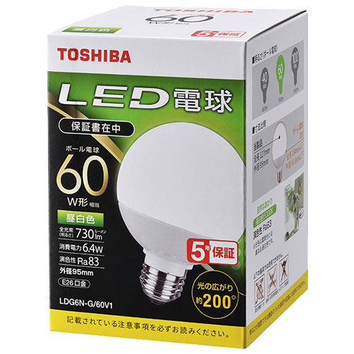 東芝 LDG6N-G/60V1 [LEDボール電球 G形E26 200度 60W相当 昼白色]