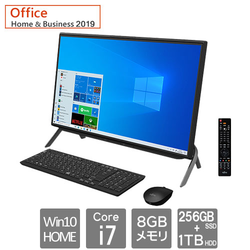 富士通 FMVF77E3B [ESPRIMO FH77/E3 (Core i7 8GB SSD256GB+HDD1TB 23.8 Win10Home64 Blu-ray H&B2019 ブラック)]