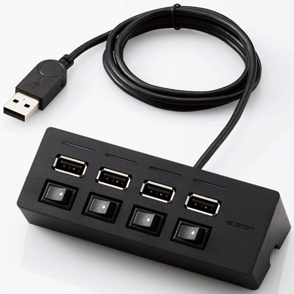 エレコム U2H-TZS428BBK [USB2.0ハブ/スイッチ/バスパワー/4ポート/100cm/ブラック]