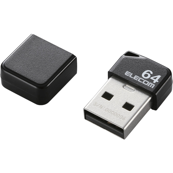 エレコム MF-SU2B64GBK [USBメモリ/USB2.0/小型/キャップ付/64GB/ブラック]