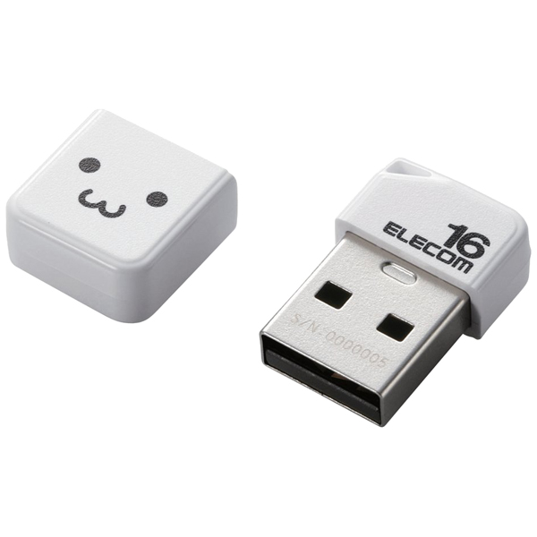 エレコム MF-SU2B16GWHF [USBメモリ/USB2.0/小型/キャップ付/16GB/ホワイト]