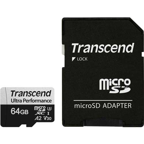 トランセンド TS64GUSD340S [64GB microSDXC 340S Class 10、UHS-I U3、V30、A2 対応 SDカードアダプタ付属]