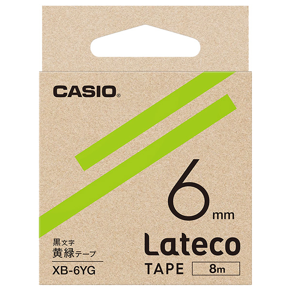 カシオ XB-6YG [Latecoテープ6mm黄緑/黒文字]