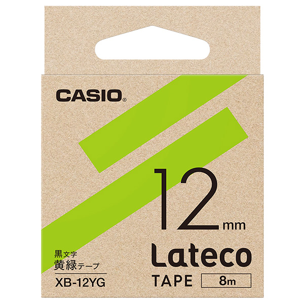 XB-12YG [Latecoテープ12mm黄緑/黒文字]
