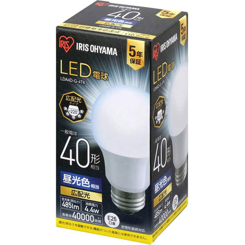 アイリスオーヤマ LDA4D-G-4T6 [LED電球 E26 広配光 40形 昼光色]