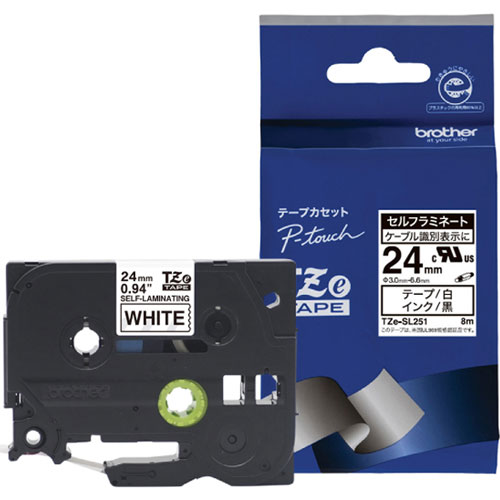 ブラザー TZeテープ TZe-SL251 [【純正】ピータッチ セルフラミネートテープ 24mm (黒字/白)]