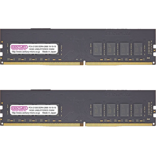 センチュリーマイクロ CB16GX2-D4U2666 [32GB kit (16GBx2) DDR4-2666 (PC4-21300) Unbuffered DIMM 288pin Dual Rank]