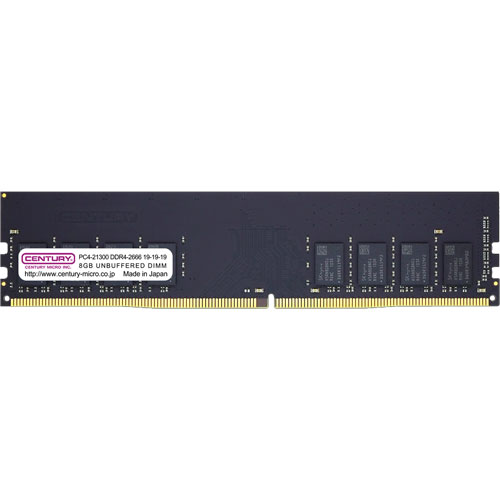 センチュリーマイクロ CB8G-D4U2666H [8GB DDR4-2666 (PC4-21300) Unbuffered DIMM 288pin Single Rank]