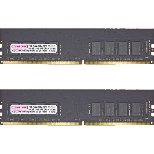 センチュリーマイクロ CB16GX2-D4U3200 [32GB kit (16GBx2) DDR4-3200 (PC4-25600) Unbuffered DIMM 288pin Dual Rank]