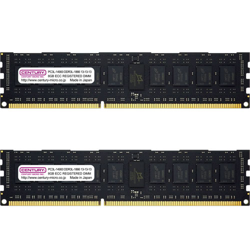 センチュリーマイクロ CB8GX2-D3LRE186682 [16GB kit (8GBx2) DDR3L-1866 (PC3L-14900) ECC Reg DIMM 240pin Dual Rank 512Mx8]