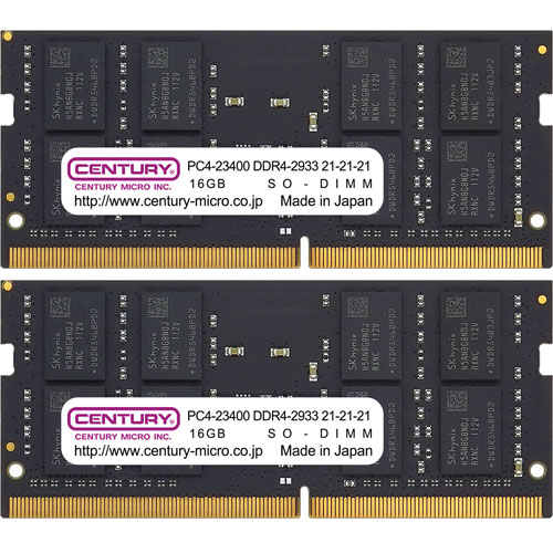 センチュリーマイクロ CB16GX2-SOD4U2933 [32GB kit (16GBx2) DDR4-2933 (PC4-23400) Unbuffered SO-DIMM 260pin Dual Rank]