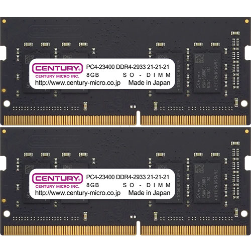 センチュリーマイクロ CB8GX2-SOD4U2933H [16GB kit (8GBx2) DDR4-2933 (PC4-23400) Unbuffered SO-DIMM 260pin Single Rank]