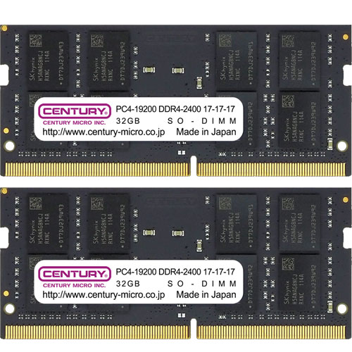 センチュリーマイクロ CB32GX2-SOD4U2400 [64GB kit (32GBx2) DDR4-2400 (PC4-19200) Unbuffered SO-DIMM 260pin Dual Rank]