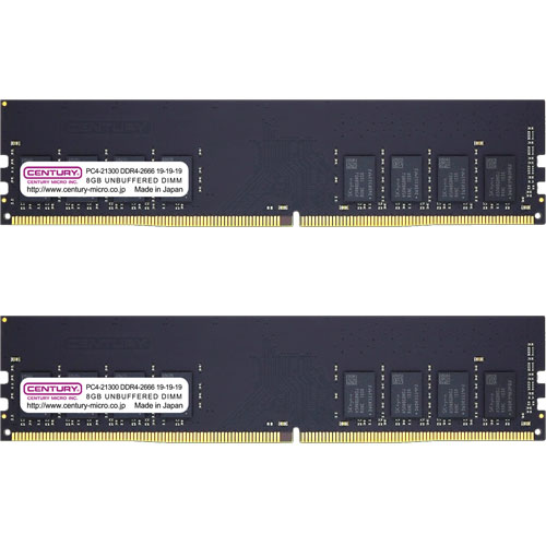 センチュリーマイクロ CB8GX2-D4U2666H [16GB kit (8GBx2) DDR4-2666 (PC4-21300) Unbuffered DIMM 288pin Single Rank]