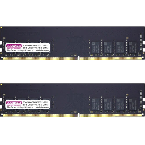 センチュリーマイクロ CB8GX2-D4U3200H [16GB kit (8GBx2) DDR4-3200 (PC4-25600) Unbuffered DIMM 288pin Single Rank]