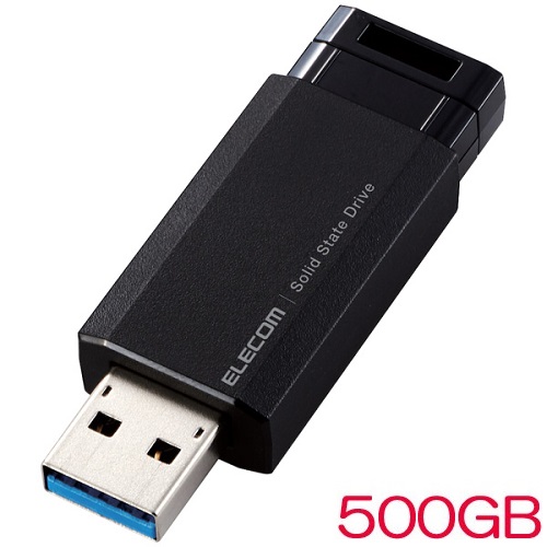 エレコム ESD-EPK0500GBK [外付SSD/ノック式/USB3.2(Gen2)/500GB/ブラック]