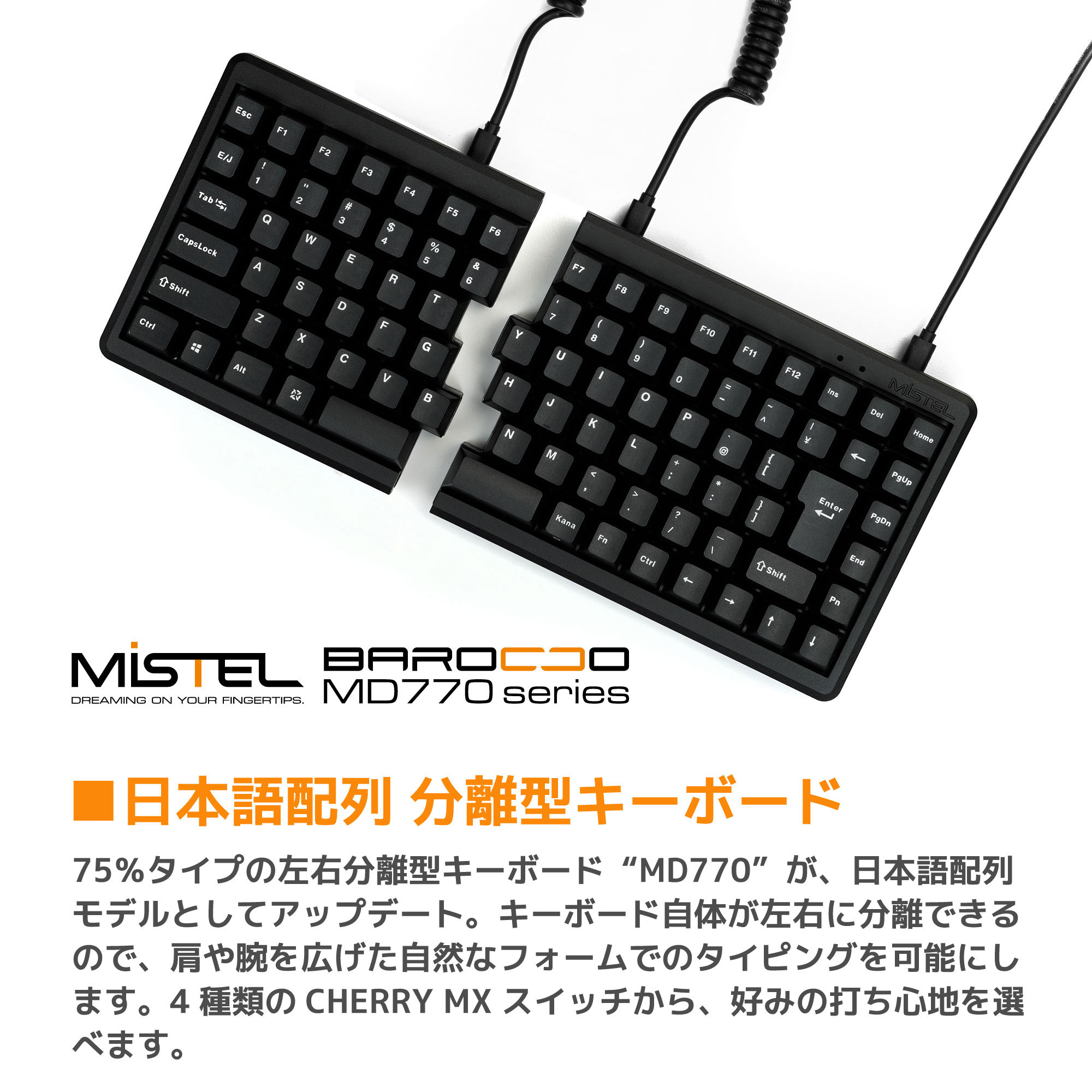 MD770-BJPPDBBA1 [Mistel MD770左右分離型K/B　 日本語JIS 88キー  カラー:黒  CHERRY MX茶軸]