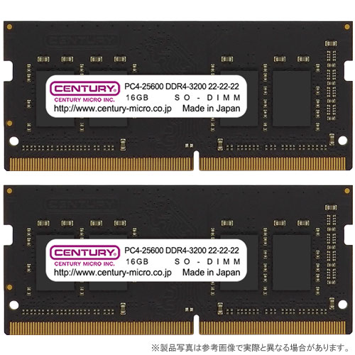センチュリーマイクロ CB16GX2-SOD4U3200H [32GB kit (16GBx2) DDR4-3200 (PC4-25600) Unbuffered SO-DIMM 260pin Single Rank]