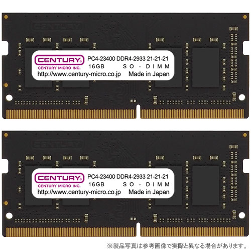 センチュリーマイクロ CB16GX2-SOD4U2933H [32GB kit (16GBx2) DDR4-2933 (PC4-23400) Unbuffered SO-DIMM 260pin Single Rank]