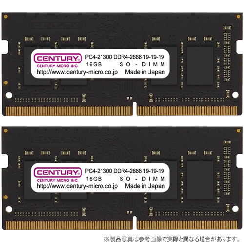 センチュリーマイクロ CB16GX2-SOD4U2666H [32GB kit (16GBx2) DDR4-2666 (PC4-21300) Unbuffered SO-DIMM 260pin Single Rank]